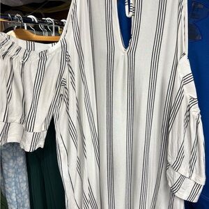 American Eagle Outfitters White and Black Striped Top